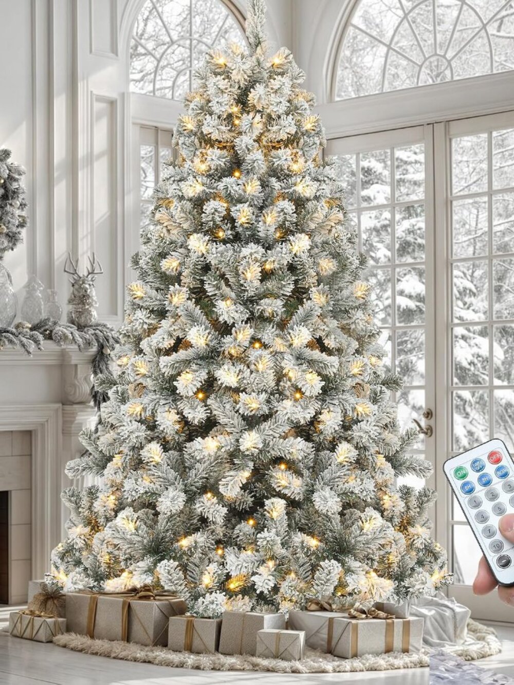 NEW YITAHOME 6ft Snow Flocked Prelit Christmas Tree Remote 250 Lights